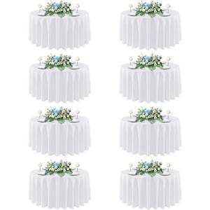 sancua 90 Inch Round Tablecloth White, 8 Pack - Circle Polyester Fabric Table Cloth for Wedding Party Reception Banquet Birthday, Washable Formal Table Cover (Fit 30-72 Inch Tables)