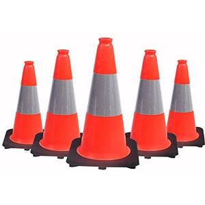 (Pack of 5) Orangeplas 18" Orange PVC Safety Traffic Cone Black Base Construction Road Parking Cones with 6" Reflective