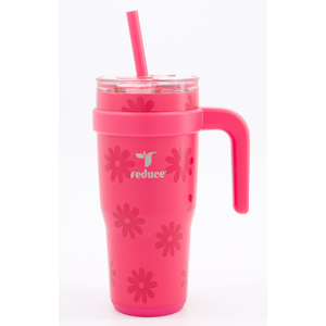REDUCE 24 oz Stainless Steel Tumbler with Handle - Dual-Wall Vacuum Insulated Travel Mug, Sweat-Proof Lid & Reusable Straw - Keeps Drinks Cold for 24 Hrs, Fits Cupholders, Dishwasher Safe - Sangria