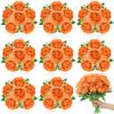 Ovveroche 8 Pack Orange Peonies Artificial Flowers, Fall Fake Silk Hydrangea Bouquet for Bridal Wedding Home Table Decor Reusable Dining Opening Ceremony Birthday Arrangement Faux Floral