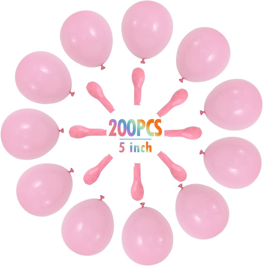 BEISHIDA 200 Pcs 5 Inch Pastel Pink Balloons Small Baby Pink Balloons Mini Light Pink Macaron Party Latex Ballons Round Baloons for Birthday Wedding Bridal Baby Shower Anniversary Party Decorations