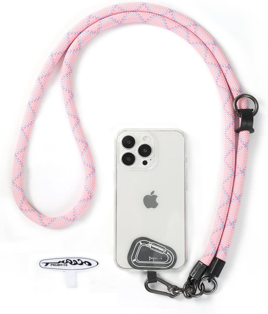 Project-Cb Cell Phone Lanyard 1, Tether Tab 2, Universal Adjustable Phone Strap, Crossbody, Neck Phone Lanyard, Rope Strap (Pink)