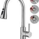 Kitchen Faucets with Pull Down Sprayer, 3 Function Sprayer, Brushed Nickel Stainless Steel Single Handle High Arc Sink Faucet for RV, Bar, Farmhouse, Laundry, Outdoor