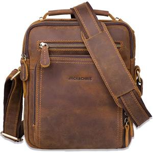 Jack&Chris Leather Messenger Bag for Men, Man Purse Crossbody Bags for Work Business (Brown)