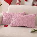 DFXSZ Valentines Pillow Covers 12x20 inch Set of 2 Valentines Day Decoration Pink Heart Soft Plush Faux Fur Jacquard Throw Pillows for Bedroom Sofa Holiday Festivals Home Decor PTK017B12