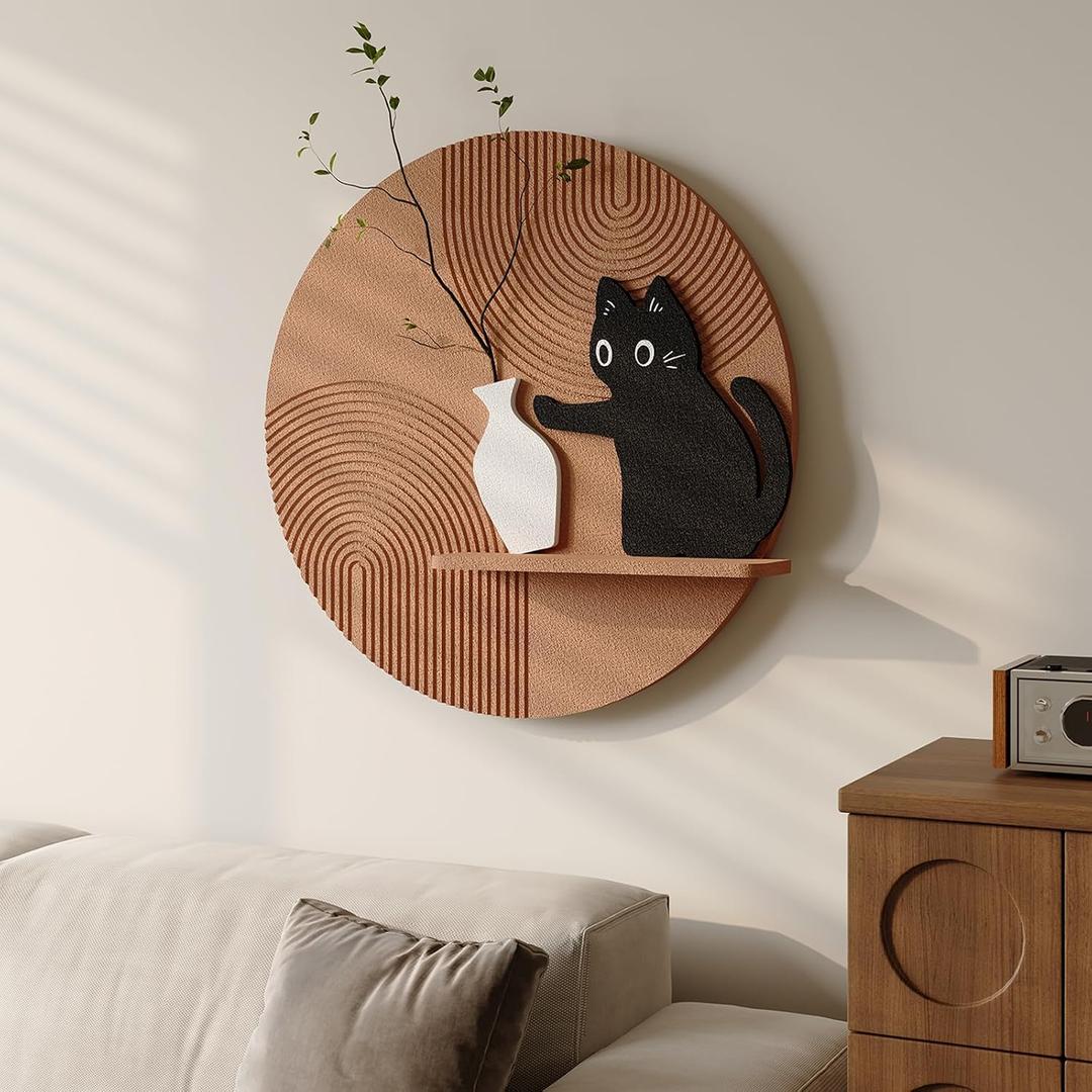 3D Textured Round Cat Wall Art, Modern Minimalist Wall Decor, 24x24 Inch