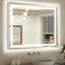 TETOTE 40 x 30 Bathroom Mirror Brushed Black Metal Frame Frontlit & Backlit Vanity Mirror 3 Colors White/Warm/Natural Stepless Dimmable Anti-Fog Bathroom Mirrors for Vanity Wall-Mounted