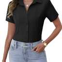 Zeagoo Women's Button Down Shirts Short Sleeve Dress Shirts Basic Business Collared Work Blouses (Black, L)