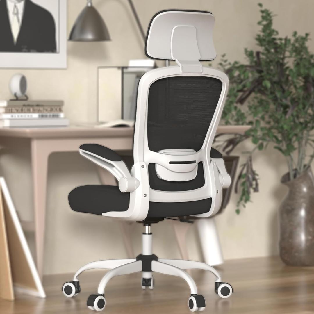 Mimoglad Office Chair, Comfy Desk Chair - High Back Ergonomic Computer Chair with Adjustable Lumbar Support & Headrest, Flip-up Armrests for Guitar Playing, Swivel Task Chair for Home and Office (Matte Black)