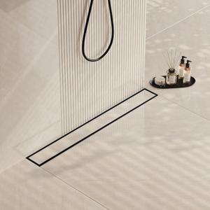 Neodrain 28 in Matte Black Linear Shower Drain- with 2-in-1 Flat & Tile Insert Cover, 304 Stainless Steel Rectangle Shower Floor Drain,Floor Shower Drain