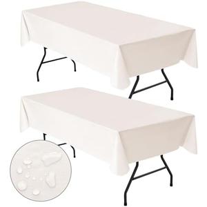 Nasitos 2 Pack Plastic Vinyl Tablecloths for Rectangle Tables 60x84 Inch-Beige Reusable Table Cloths 4Ft Table Cloth, Waterproof Tablecloth for Bridal Shower, Wedding, Holiday Dinner