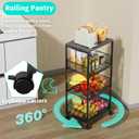 HapiRm Fruit Basket Kitchen Cart - 4-Tier Rolling Storage Cart with Wheels, Fruit Vegetable Basket with Wood Top, Pantry Utility Kitchen Organizer for Fruit Potato Onion Vegetable Bread Snack, Black 11.81"D x 15.64"W x 34.64"H