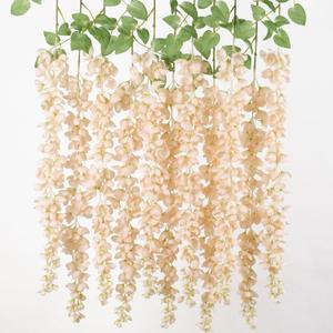 mizii 6Pcs Beige Wisteria Hanging Flowers 48" Silk Wisteria Artificial Flowers Garland Vines Fake Hanging Flowers Decoration for Wedding Flower Wall Backdrop Centerpieces Party Room Decor (Beige)