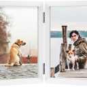 FOREV 5x7 Double Picture Frame Wooden Hinged Photo Frame Definition Glass Stand Vertically on Desktop or Tabletop White