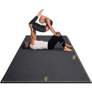 GXMMAT Large Yoga Mat 12'x6'/10'x6'/6'x8'(7mm), Extra Thick Workout Mats for Home Gym Flooring, Ultra Comfortable Non-Slip Quick Resilient Barefoot Wide Exercise Mat for Pilates, Stretching,Meditation (Black Real)