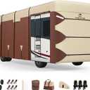 Class A RV Cover: Fits 31'-34' RV, Oxford Fabric Two Color Design, Heavy Duty Windproof Waterproof Class A Motorhome Cover with 3 Extra Long Straps, Gutter Covers