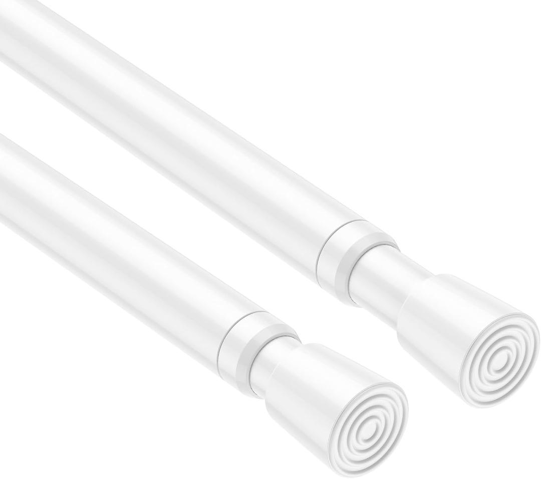 QINGYUN 2 Pack Spring Tension Rod 26 to 37 inch White Curtain Rods No Drilling Spring Rods Adjustable Curtain Rod Extendable Pressure Tension Rod for Window Closet Kitchen