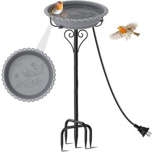Heated Bird Bath for Outside Winter, Powerful 100W Thermostat Control Water Heated BirdBaths Bowl for Outdoors with 5-Prong Metal Base Heated Bird Bath for Garden Patio Yard Lawn (Gray) (Grey-Freestanding)