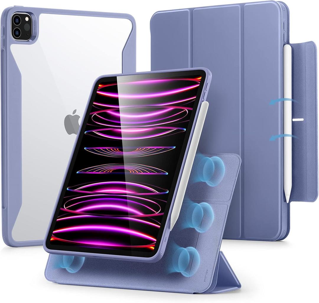 ESR for iPad Pro 12.9 Inch Case (2022/2021), iPad Pro 12.9 Case 6th/5th Generation with Pencil Holder, Detachable Magnetic Cover, Vertical Stand, Auto Wake/Sleep, Rebound 360 Series, Lavender