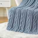 Battilo Bluish Grey Throw Blanket for Couch,51"x67", Super Soft Warm Cozy Chenille Knit Blankets for Bed, Sofa, Chair, Gift, Texture Decorative Boho Blanket for Living Room (Dusty Blue)