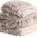 YnM Ultra Soft Fuzzy Throw Blanket, Hand Knit with Faux Rabbit Fur and Cotton Chunky Yarn, Reversible Thick Fluffy Throws, Home Décor Piece for Couch, Sofa & Bed, Oatmeal 60x80 Inch