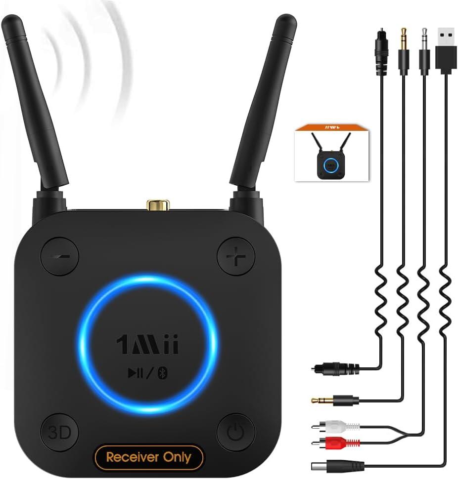 1Mii B06Pro Long Range Bluetooth Receiver, HiFi Wireless Audio Adapter, Bluetooth 5.3 Receiver with 3D Surround aptX HD Low Latency Optical RCA AUX 3.5mm Coaxial for Home Stereo System