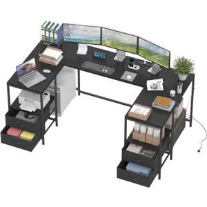 YOSHOOT 67" U Shaped Computer Desk, Reversible L Shaped Gaming Desk, 35.4"D x 66.9"W x 30.3"H