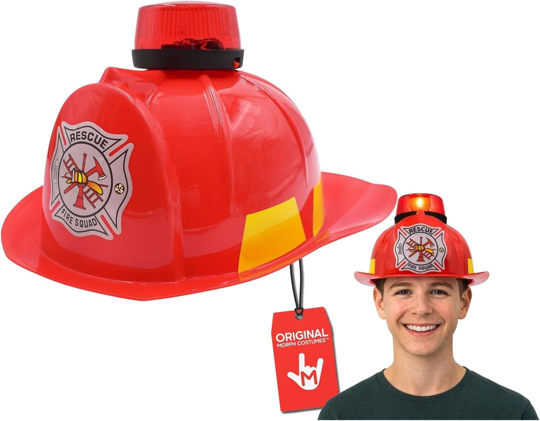 Morph Fire Chief Fireman Fighter Helmet Red Hat with Siren Light Costume