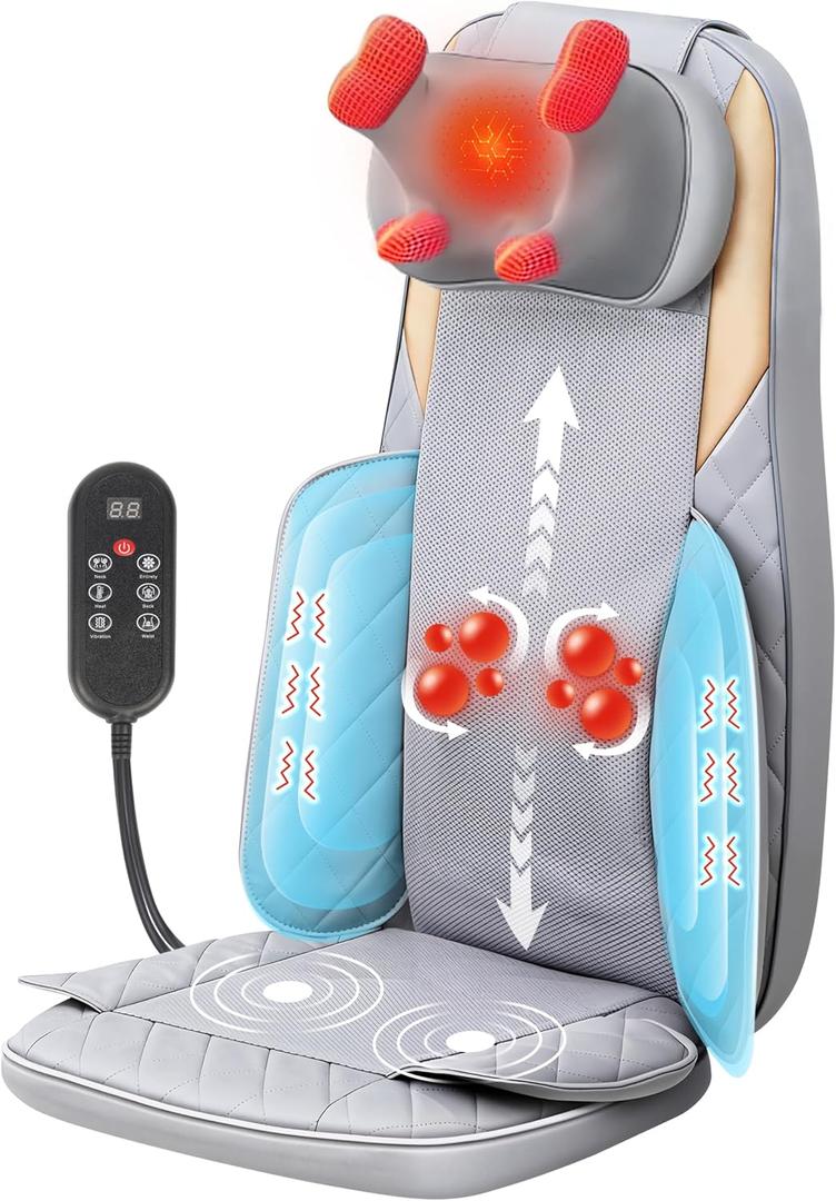 Shiatsu Neck and Back Massager with Heat, Full Back Kneading Back Massager for Pain Relief Deep Tissue, Massage Chair Pad with Adjustable Neck Massager, Portable Back Massager for Chair