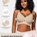 Comfortable Wireless Everyday Bras for Women Seamless Full Coverage T-Shirt Bra Breathable Support Brassiere (Beige)