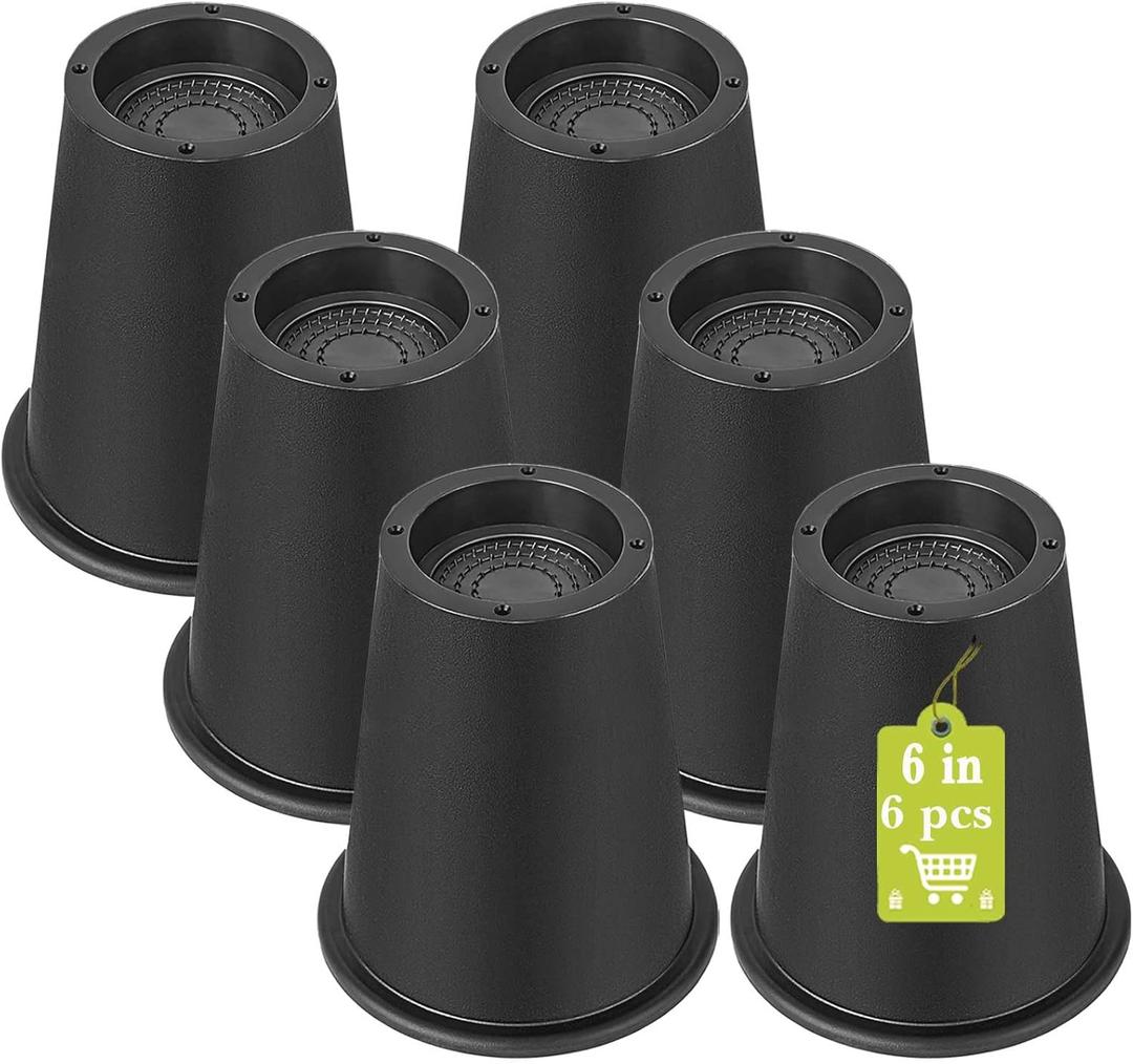 6 Pack Furniture Risers 6 Inch, Bed Risers Heavy Duty for Table Desk Couch Chair Sofa Cabinet Bed Frame Dorm, Round Table Leg Risers Lift Height 6", Black