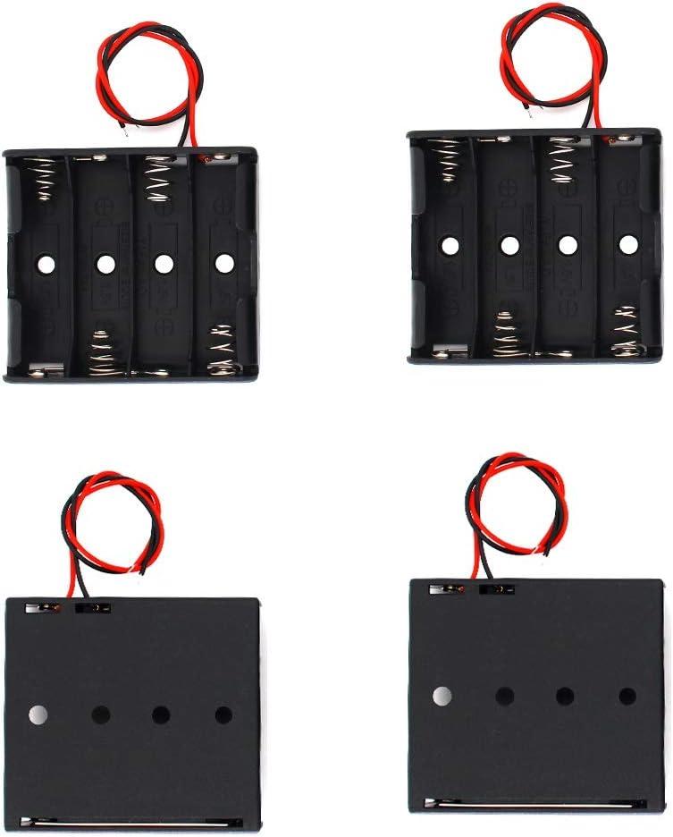 MulticoloredLED 4Pcs 4 AA Battery Holder with Leads, Plastic 4 X 1.5V AA Battery Holder Case, 4 Slots X 1.5V AA Battery Case Holder for Micro Controller, LED Projects, Radio (4AA)