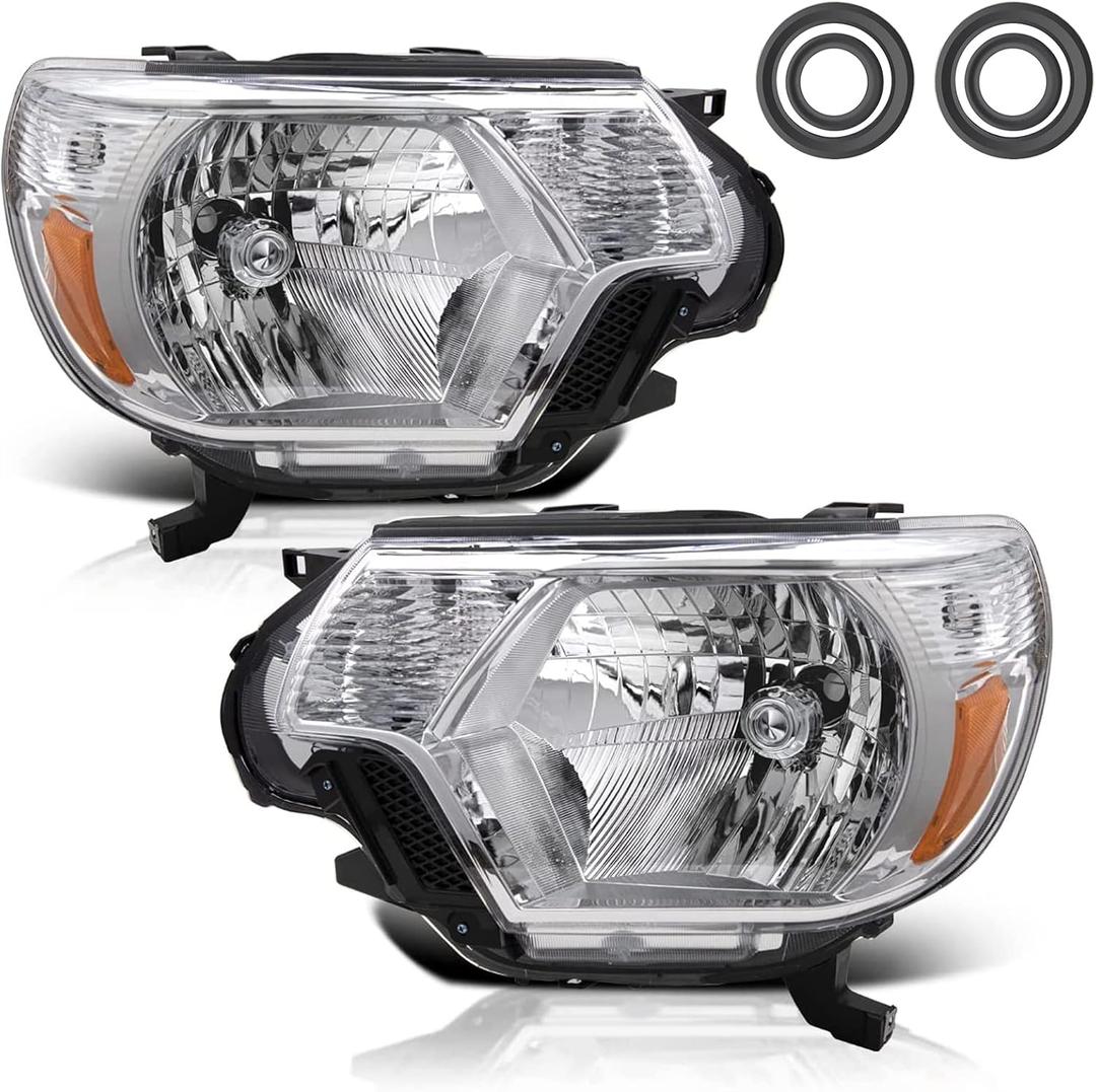 Anti-misting Headlight Assemblies Fit For 2012 2013 2014 2015 Toyota Tacoma 12 13 14 15 Tacoma Front Light Headlamp Driver And Passenger Side (Chrome Housing Amber Reflector)