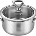 Inqibee 1.5 Quarts Triply Stainless Steel Pot with Lid,Braiser Pan,Small Induction Cooking Pot,Heavy Duty,Dishwasher and Oven Safe