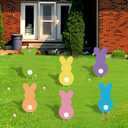 2 x Easter Yard Bunny Outdoor Decorations - 6 PCS Easter Yard Peeps Stakes - Double Sided Party Decorative Signs for Yard Home Lawn Patio Garden