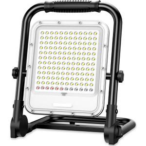 400W Rechargeable LED Work Light with Stand, 42000LM Waterproof Flood Light, 32000mAh Battery, 6500K, 4 Modes Adjustable Job Site Working Lights for Workshop Garage, Construction Site