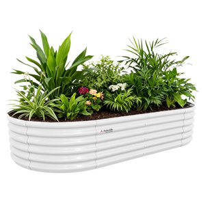 A ANLEOLIFE 8X4X1.5 ft Galvanized Raised Garden Beds Outdoor, Oval Large Metal Planter Box for Planting Vegetables Flowers Herb, Anti-Rust & Easy-Setup, Antique White