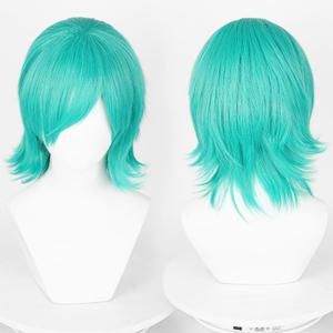 LABEAUT Max Beauty Unisex Short Teal Green Cosplay Wigs With Bangs+ Free Cap, Man Woman Fluffy Heat Resistant Wig Hair for Daily Party Halloween