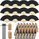 Roowest 50 Pack Handmade Paper Folding Fans with Gift Bags Thank You Card, Bamboo Handheld Folded Fan for Home DIY Office Decor Wedding Party Baby Shower Party Gift Accessories (Black)