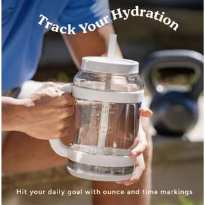 REDUCE WaterDay 80 oz Water Jug with Time/Ounce Markings - Spill-Proof Straw, Durable Tritan - Big Water Bottle for Daily Hydration - Dishwasher Safe, Clear & Easy to Clean, White