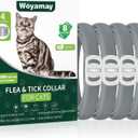 4 Pack Flea Collar for Cats, Cat Flea and Tick Treatment, 8 Months Protection Flea and Tick Prevention for Cats, Waterproof Cat Flea Collar, Adjustable Cat Flea and Tick Collar for Cats Kittens, Grey