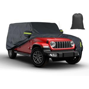 Heavy Duty Waterproof Car Cover Fit for Jeep 2009-2025 Wrangler 4 Dr,Tear & UV Resistant, Outdoor Indoor Full Car Cover with Storage Bag, Windproof Sun Rain UV Dust Snow Protection, Black