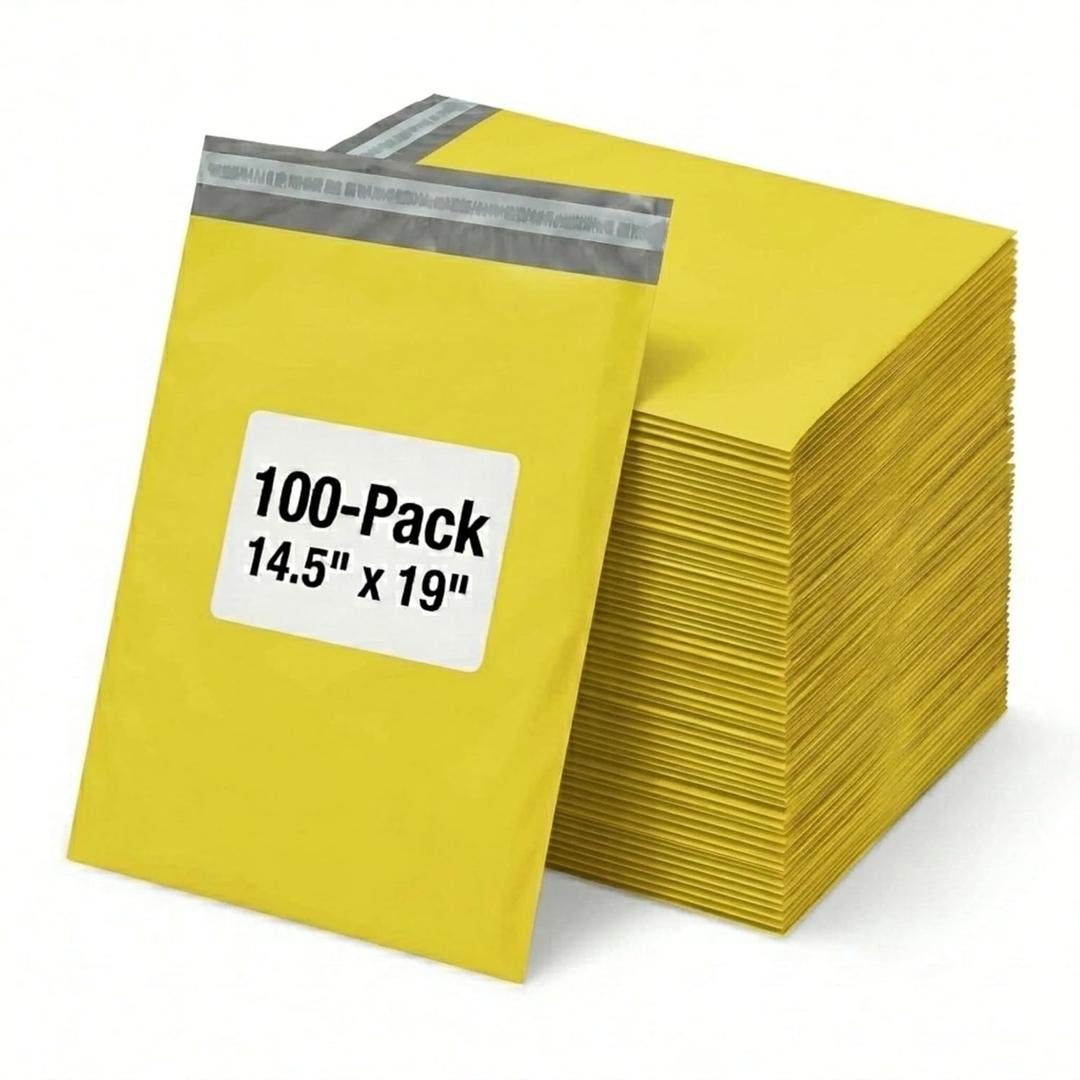 BOX USA Shipping Bags 10" x 13" (100-Pack) Yellow - Heavy Duty Self-Adhesive Envelope Poly Mailers for Packing, Secure Shipping, & Small Business Mailing