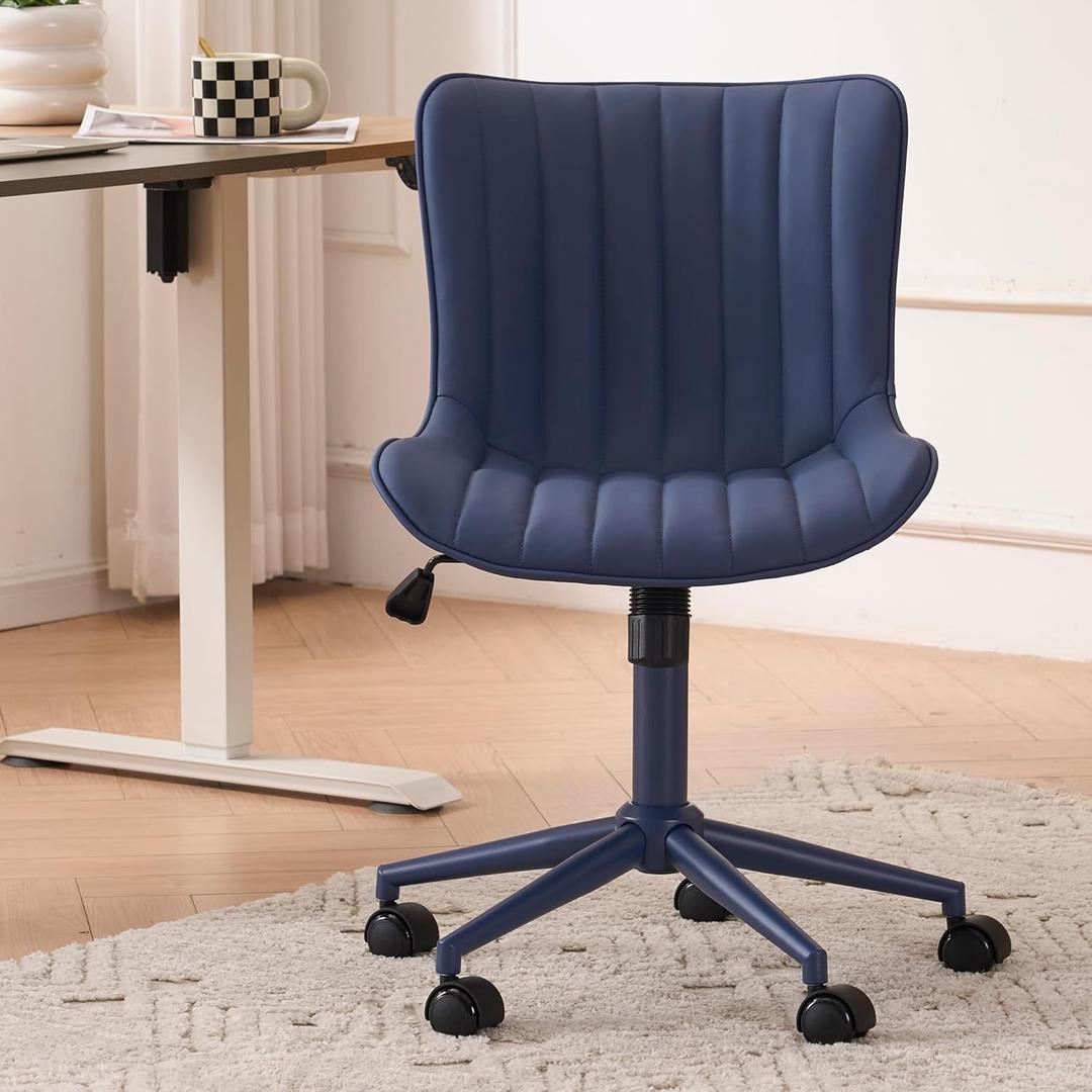 YOUNIKE Office Desk Chair with Wheels Armless Vanity Chair Modern Navy Blue, Standard