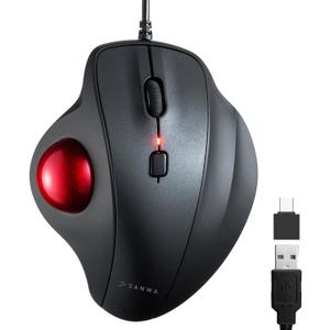 SANWA Wired Ergonomic Trackball Mouse, Optical Vertical Rollerball Mice, Silent Buttons, 34mm Trackball, 600/800/1200/1600 DPI, Compatible with MacBook, Laptop, Computer, Windows, macOS, Red