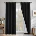 Faux Linen 100% Blackout Curtains for Bedroom, Blackout Curtains 96 Inches Long, Room Darkening Curtains Living Room, Curtain Grommets Drapes, Thermal Curtains(2 Panels, Black)