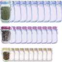 HAOT 30 Pack Mason Jar Zipper Bags - Reusable Airtight Seal Food Storage Snack Ziplock Bags, Leak-Proof Tea Refrigerator Organizor Kitchen Storage Outdoor (Yellow,Blue,Red)