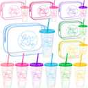 12 Pcs Girls Trip Gifts Favors for Women 6 Girls Trip Makeup Bags 6 Cups with Lids and Straws 24oz Plastic Tumbler Best Friendship Weekend Gift for Friend Bestie Sister Bachelorette Vacation