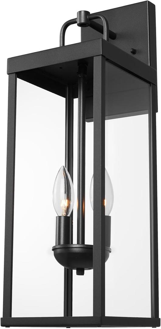 Outdoor Wall Sconce Light, 20 Inch Tall Transitional Exterior Wall Bracket Lighting with Clear Glass, Anti-Rust Powder Coat Black Modern Outside Lantern for Front Porch Corridor Doorway Patio, Medium-1 Pack