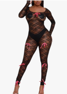 hibshaby Sexy Mesh Black Leopard Jumpsuits for Women Bodycon Outfits Streetwear Rompers Bow Black